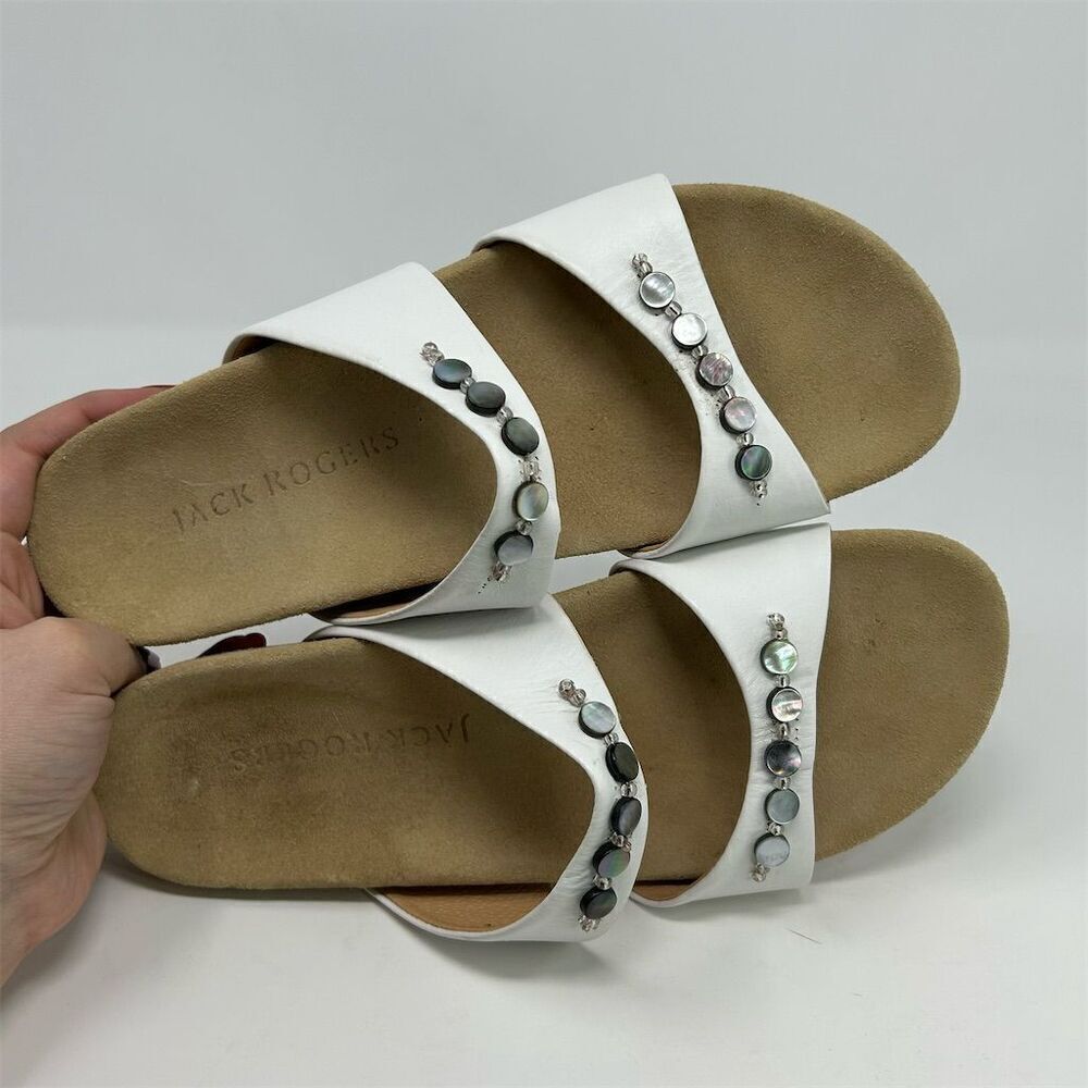 Jack Rogers Women's White Leather Beaded Slide Sandals Size 9M Casual Summer - Picture 10 of 12